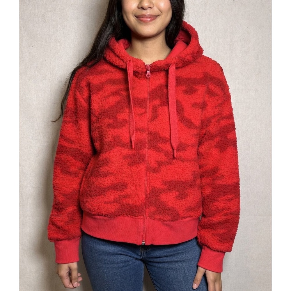 OFFLINE by Aerie Red Camo Sherpa Fleece‎ Full Zip Hoodie Sweatshirt Medium